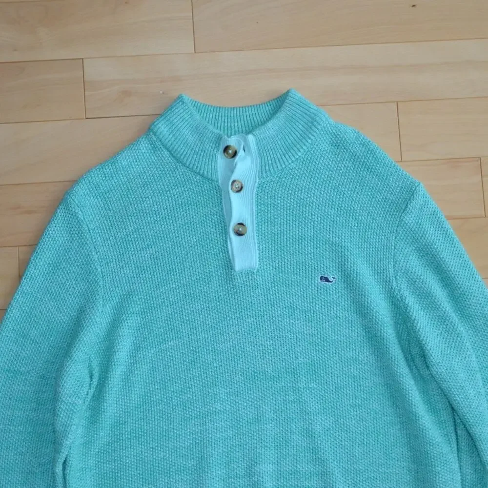 Vineyard Vines Quarter Button Sweater Teal Size Large